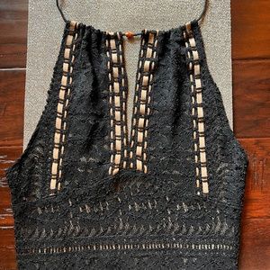 Halter Tank Ribbon Weave Lace Tank Top